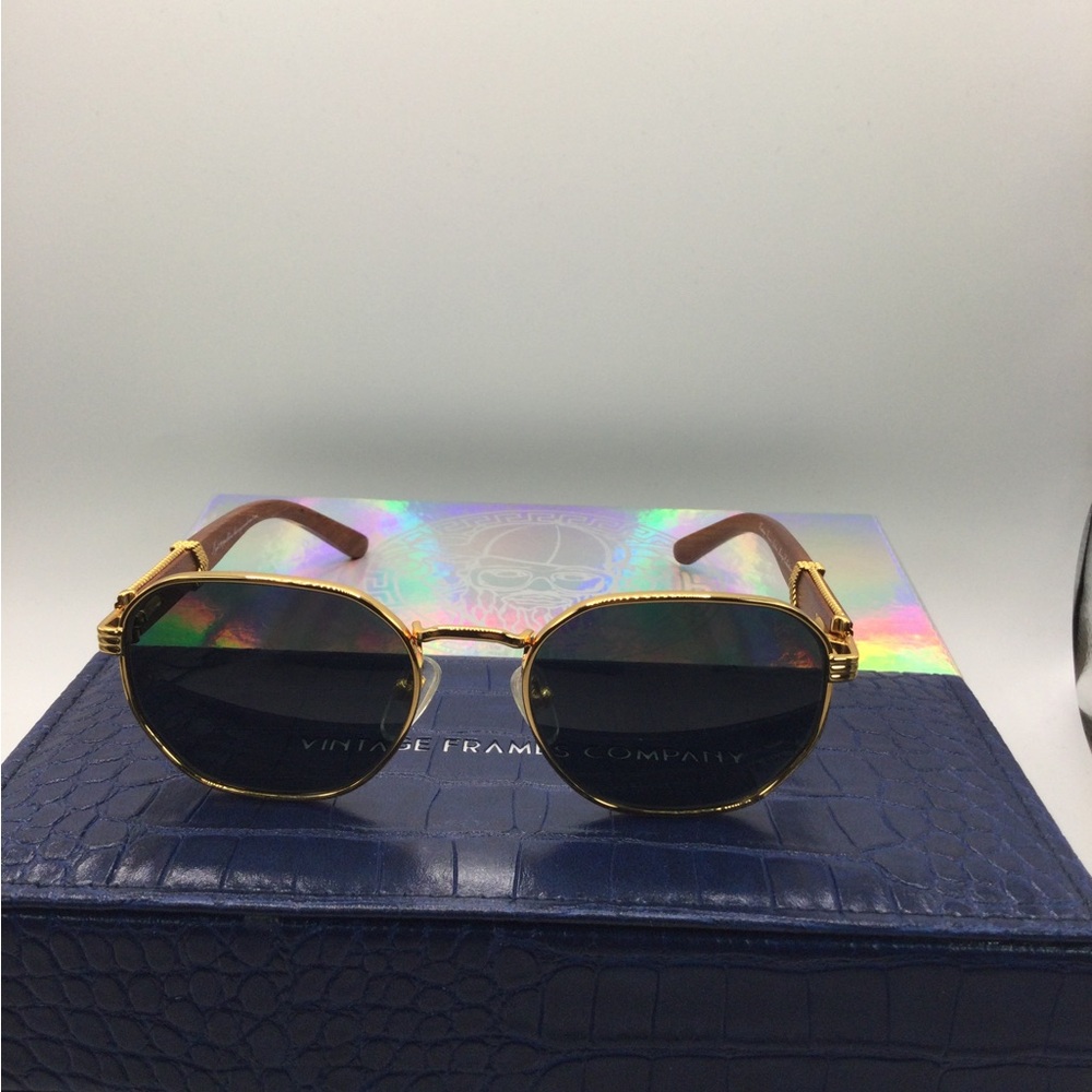 Gold Frame Round Sunglasses with Dark Lenses